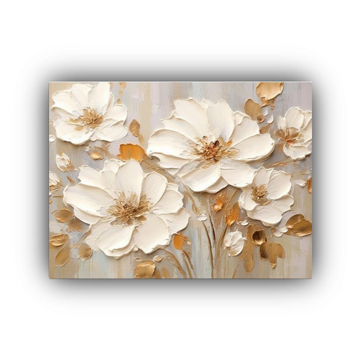 Pintura Al óleo De Flores Blancas Y Doradas Para 40x30cm-0