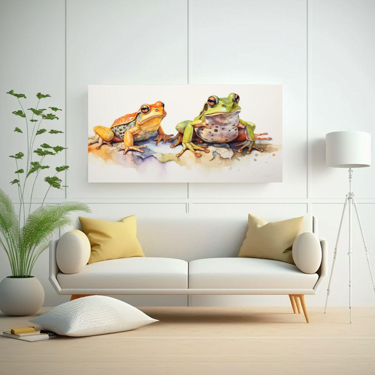 Pinturas Acuarela Coloridas Tema Ranas Y Sapos Par 160x80cm-2