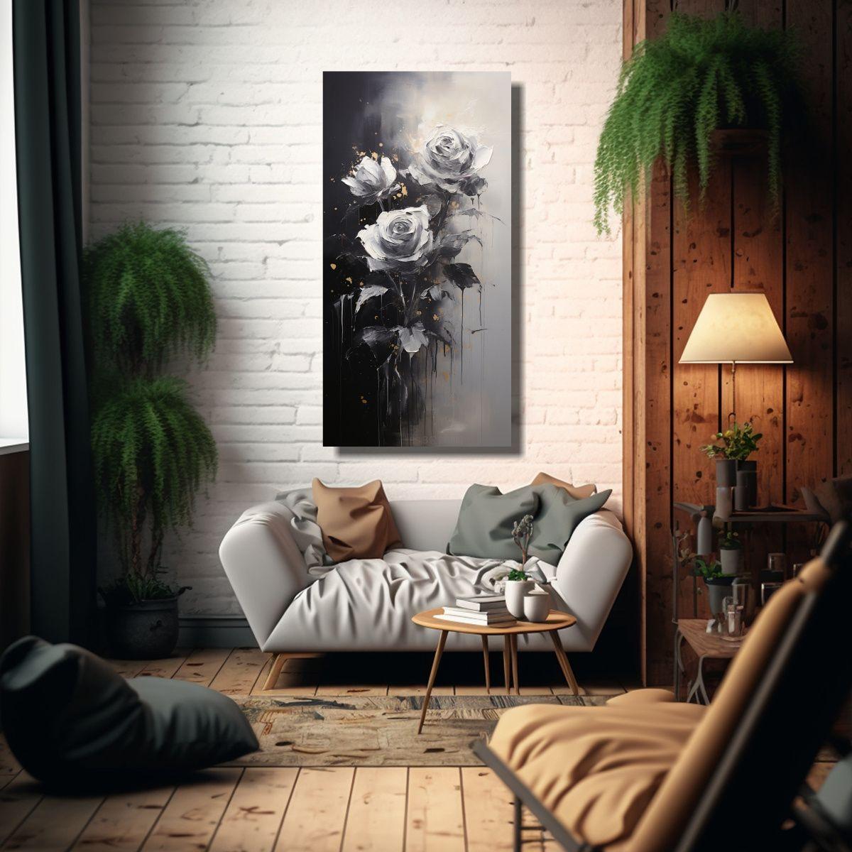 Pintura En Lienzo Estilo Roses Negras En Arte 30x60cm-2