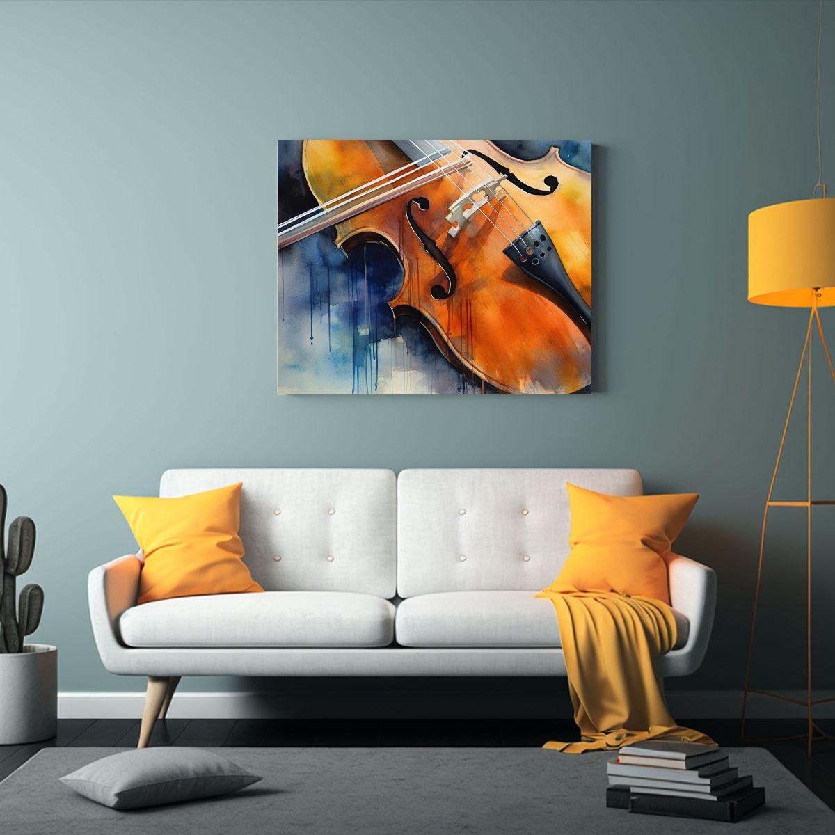 Cuadro De Tela Vanguardia Acuarela Contrabajo Y 65x50cm-2