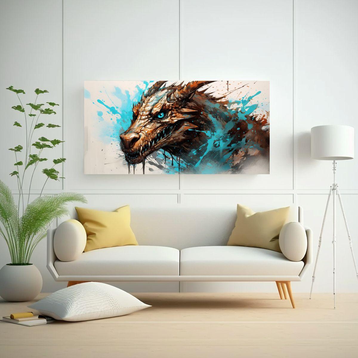 Pintura Decorativa Vibrante De Dragón En Tonos 40x20 Cm-2