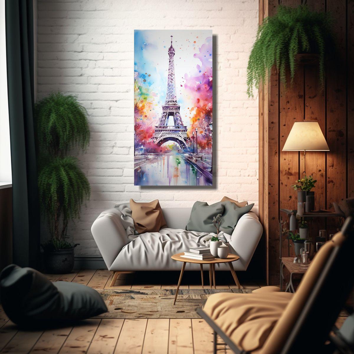 Cuadro Acuarela Vanguardista De La Torre Eiffel, 50x100cm-2