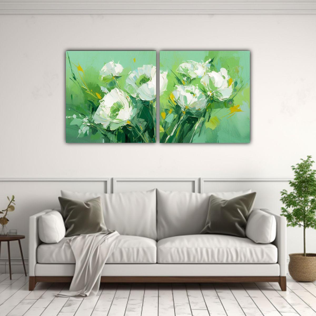 Cuadros Expresión Gama De Colores: Flores Verdes 60x30 Cm-2