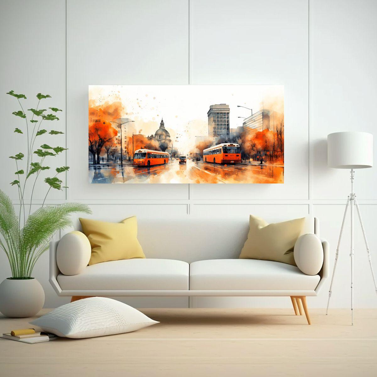 Pintura Acuarela Reflejo De Santiago Chile En Lien 60x30cm-2