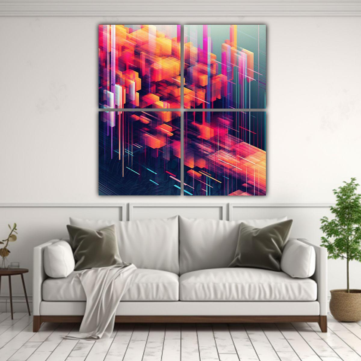 4 Lienzos Movimiento Abstracto Glitchcore Linda 180x180 Cm-2