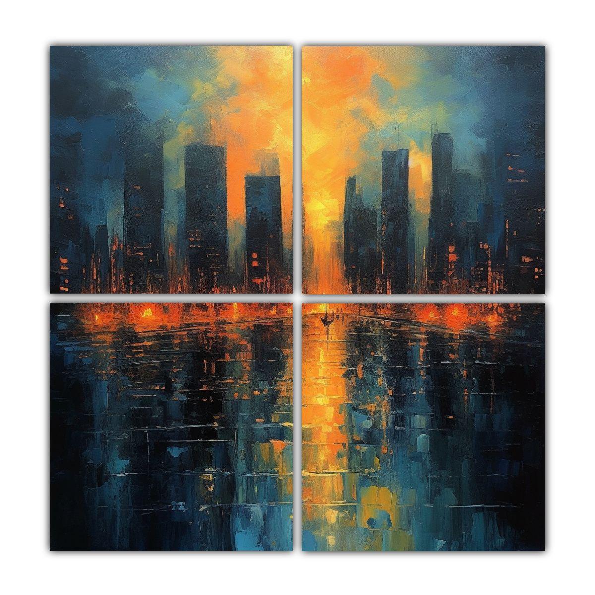 Pintura Abstracta Colores Vibrantes Ciudad 180x180 Cm-0