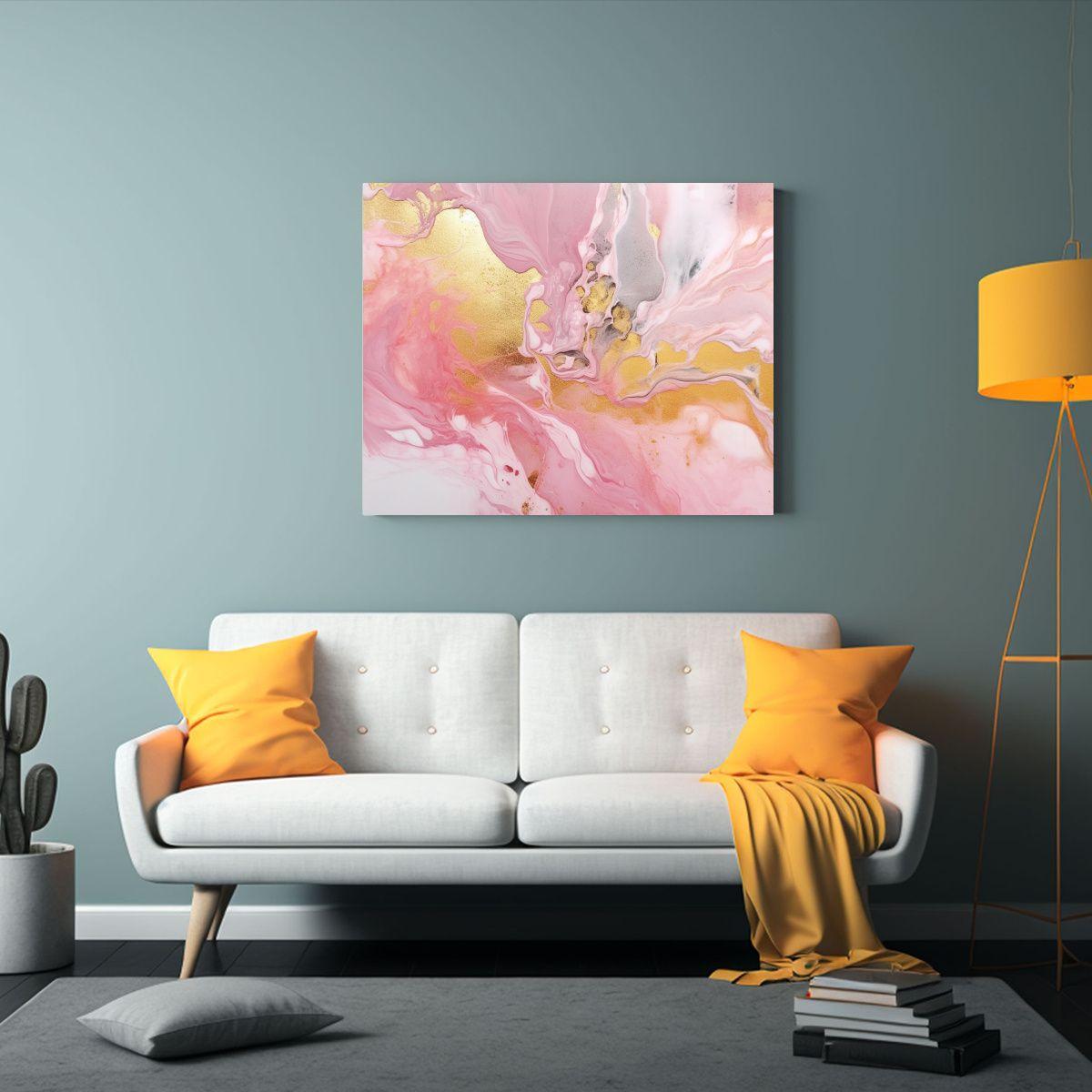 Cuadro Abstracto Mármol Rosa Y Dorado 90x60cm-2