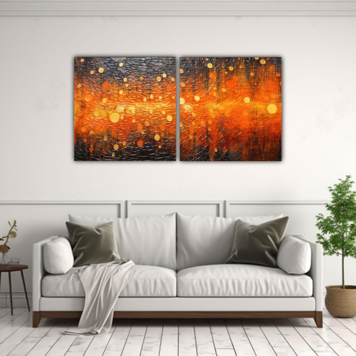 Set 2 Lienzos Moderno Estilo Puntillismo Luminoso 120x60 Cm-2