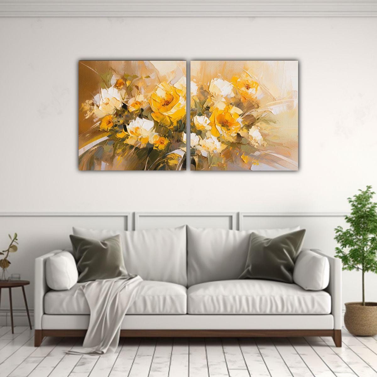 Pintura Decorativa De Contraste Amarillo Y Dorado 160x80 Cm-2