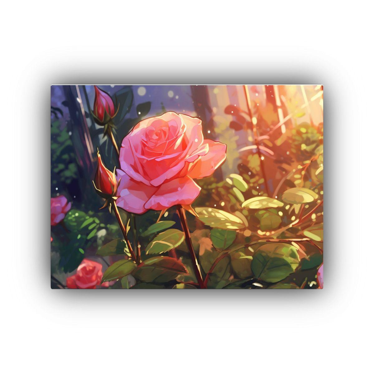 Pintura De Pared: Rosa Hermosa En Un Jardín 40x30cm-0