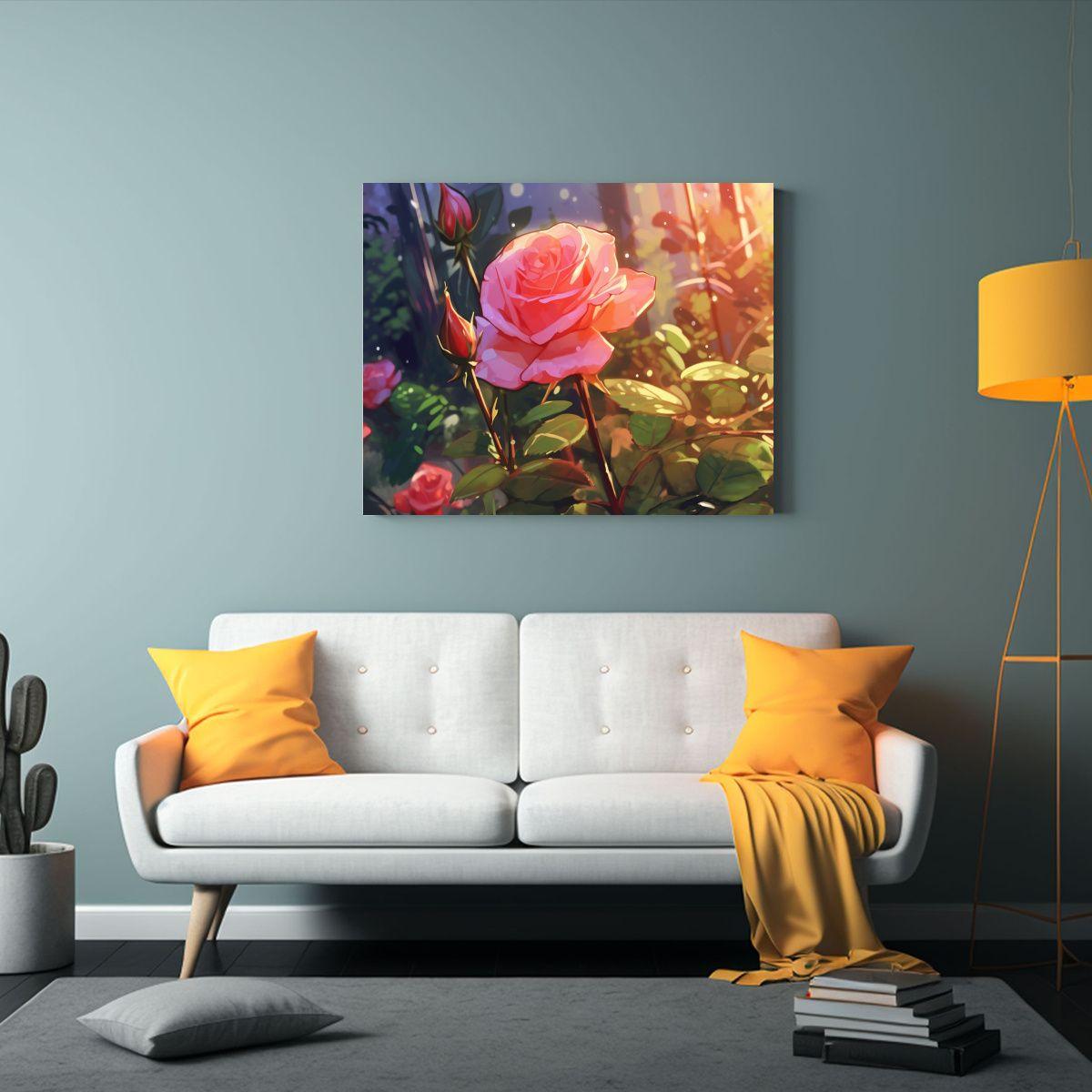 Pintura De Pared: Rosa Hermosa En Un Jardín 40x30cm-2