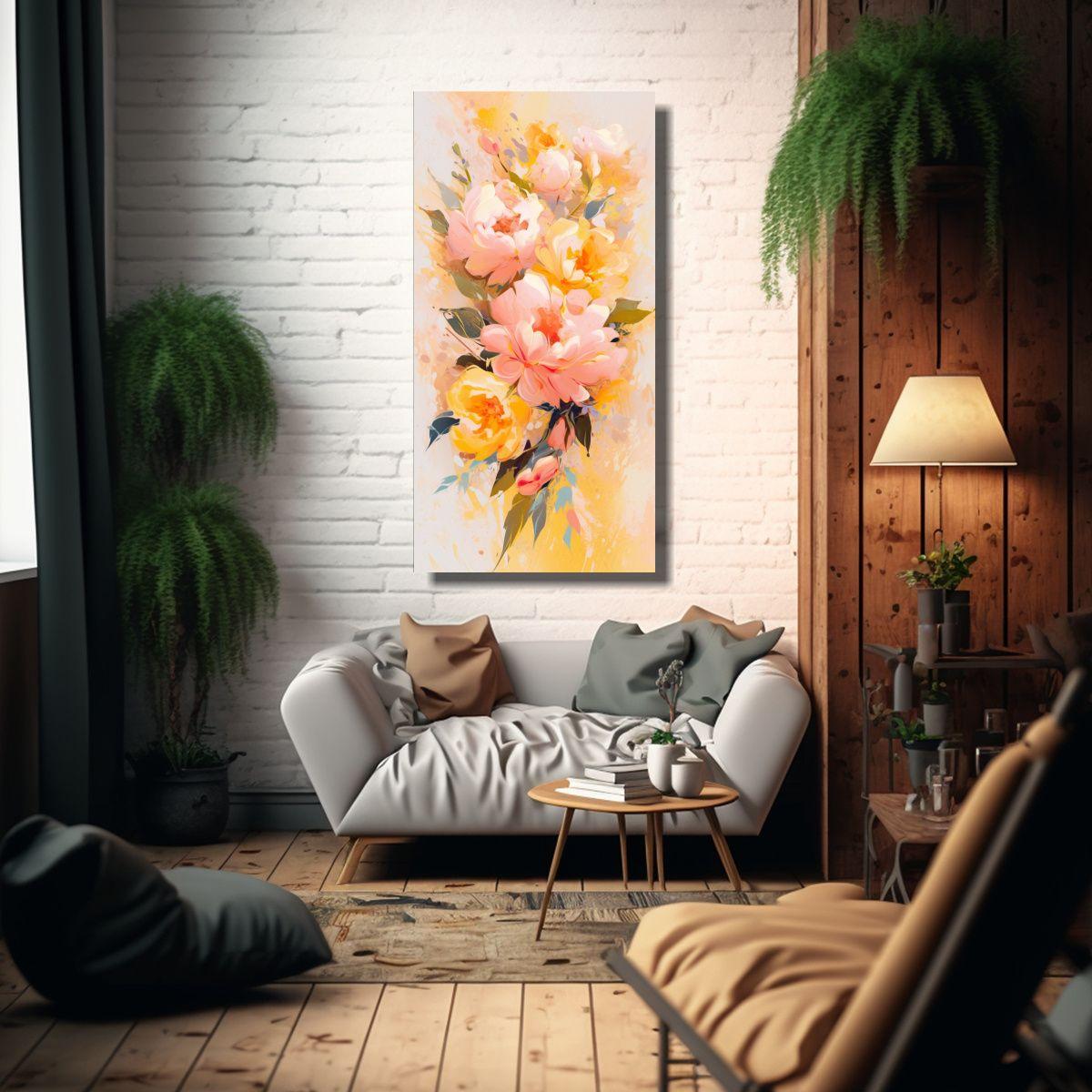 Cuadro Flores Amarillas Y Rosas De Alta Calidad 40x80cm-2