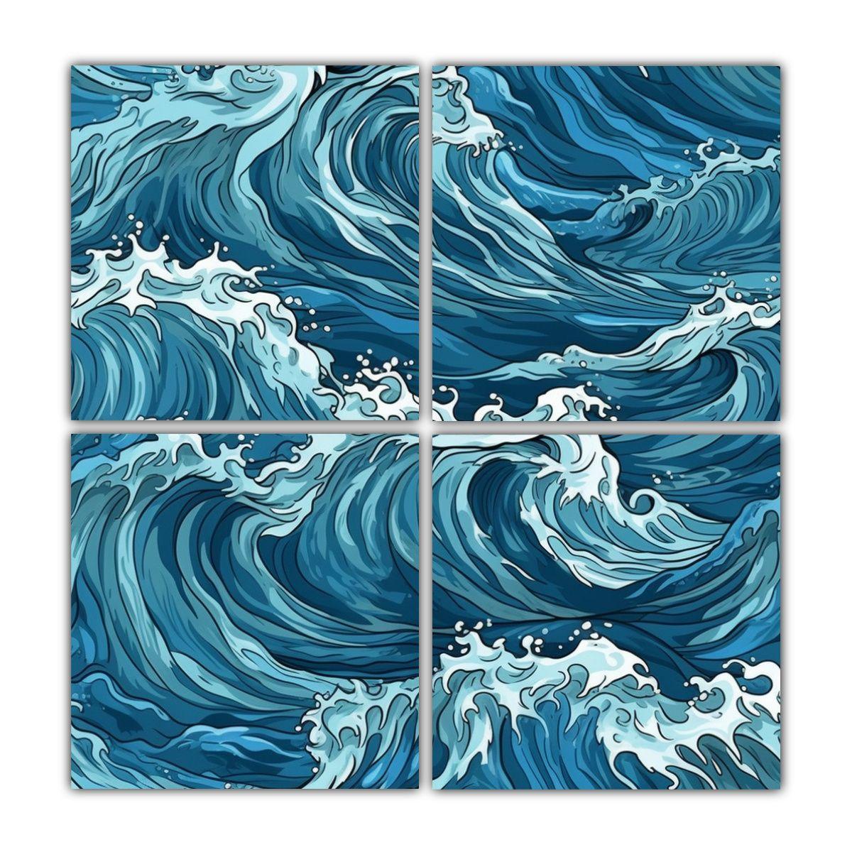 Cuadro De Tela Vanguardia Street Art Con Olas De 40x40 Cm-0