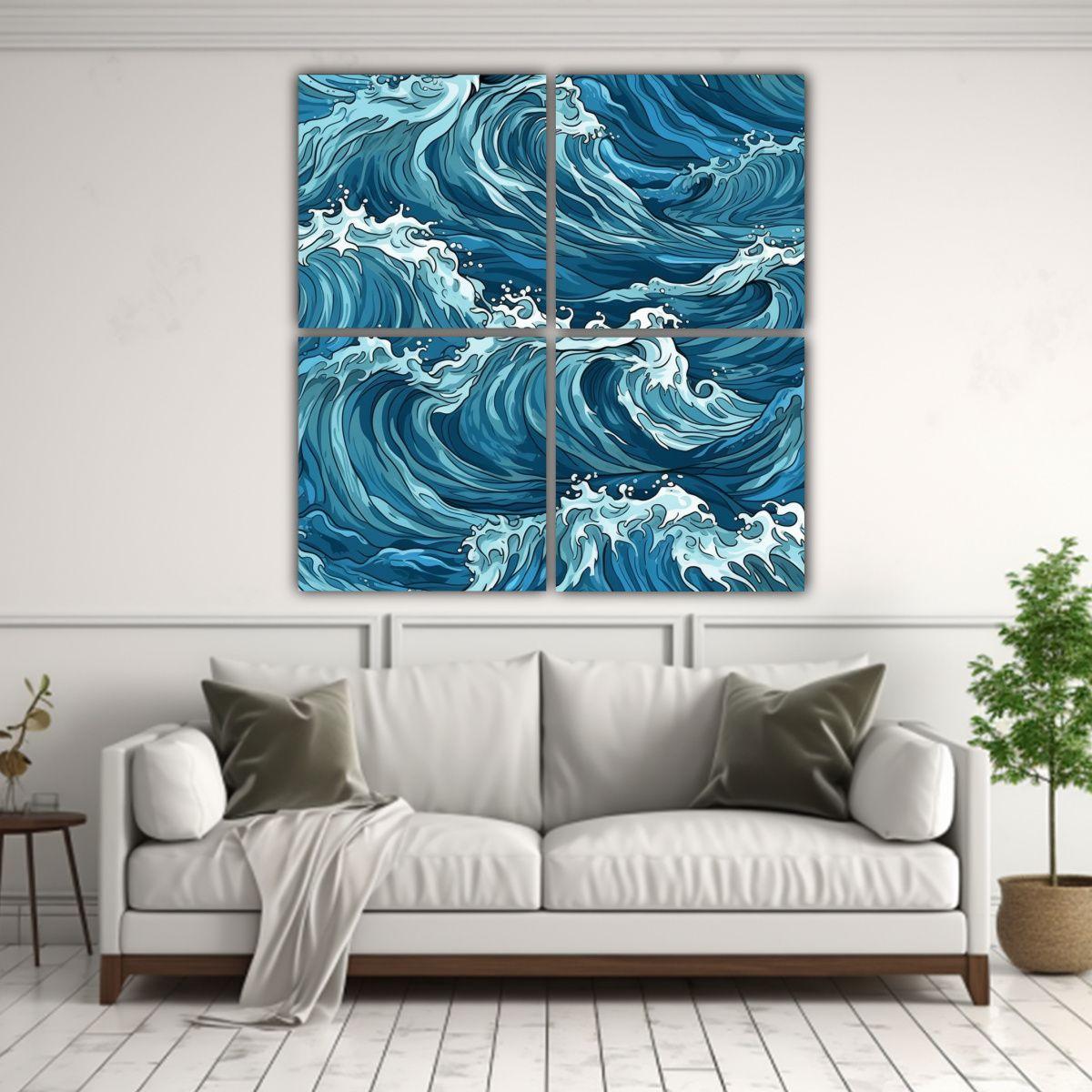 Cuadro De Tela Vanguardia Street Art Con Olas De 40x40 Cm-2