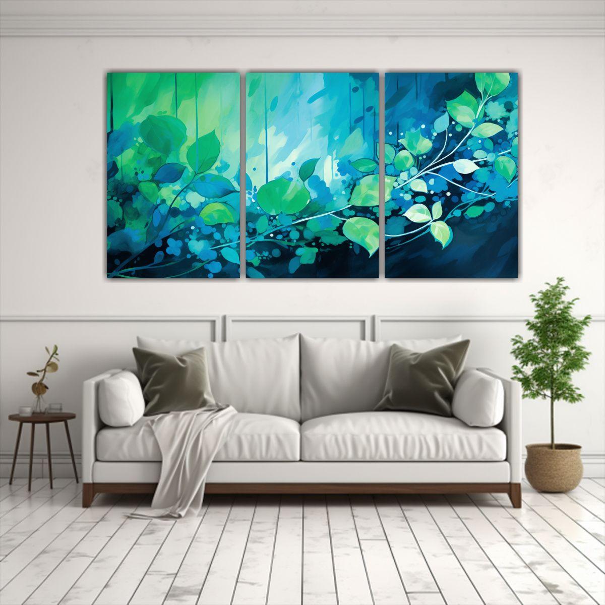 Conjunto 3 Composiciones Modernas Coloridas Verde 150x75 Cm-2