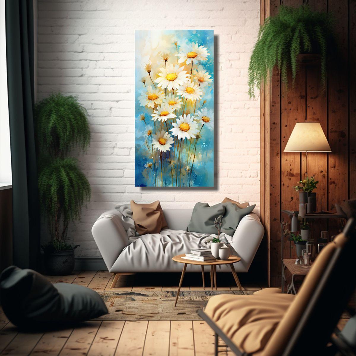 Arte Vanguardia Amapolas Amarillo Y Turquesa 40x80cm-2