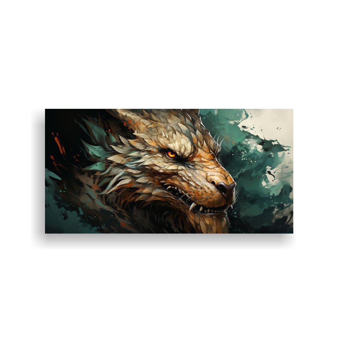 Cuadro Enigmático De Dragón En Tonos Marrón Y 120x60cm-0