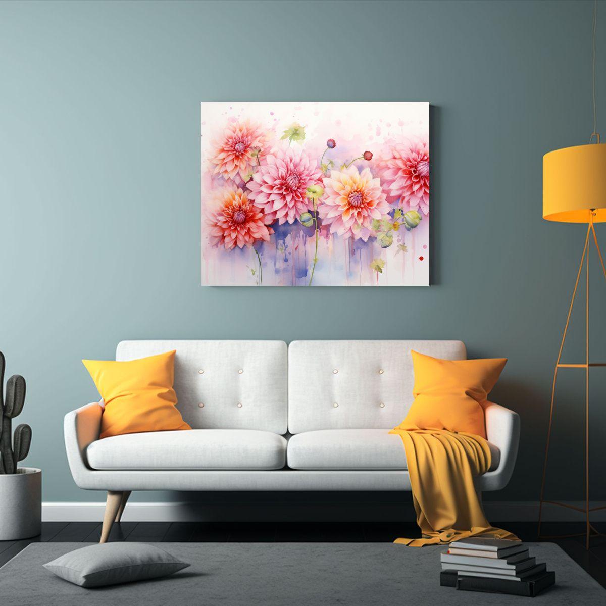 Cuadro Abstracto De Dalias En Acuarela Moderno 90x60cm-2