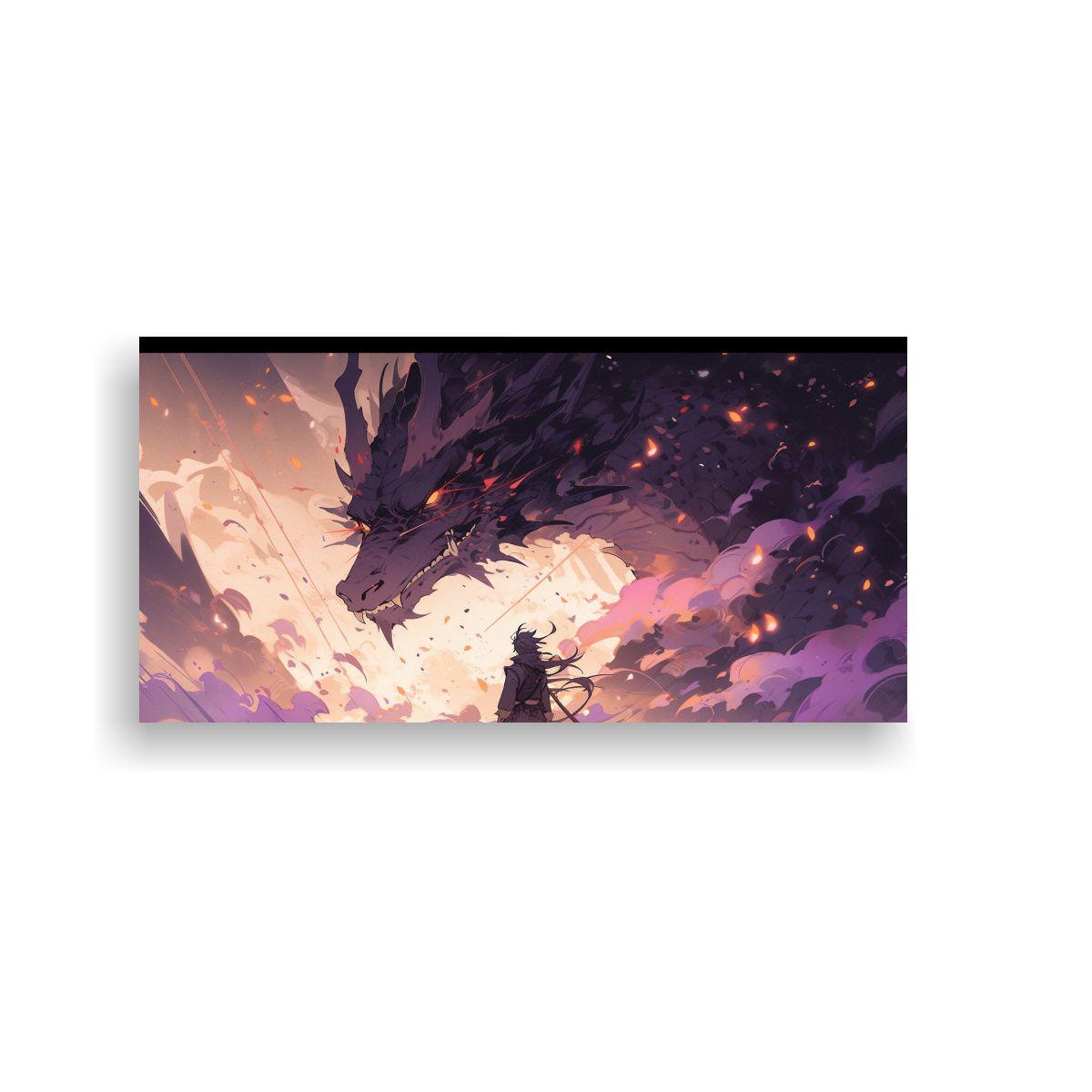 Cuadro En Bastidor: Dragón Marrón Y Morado, 80x40cm-0