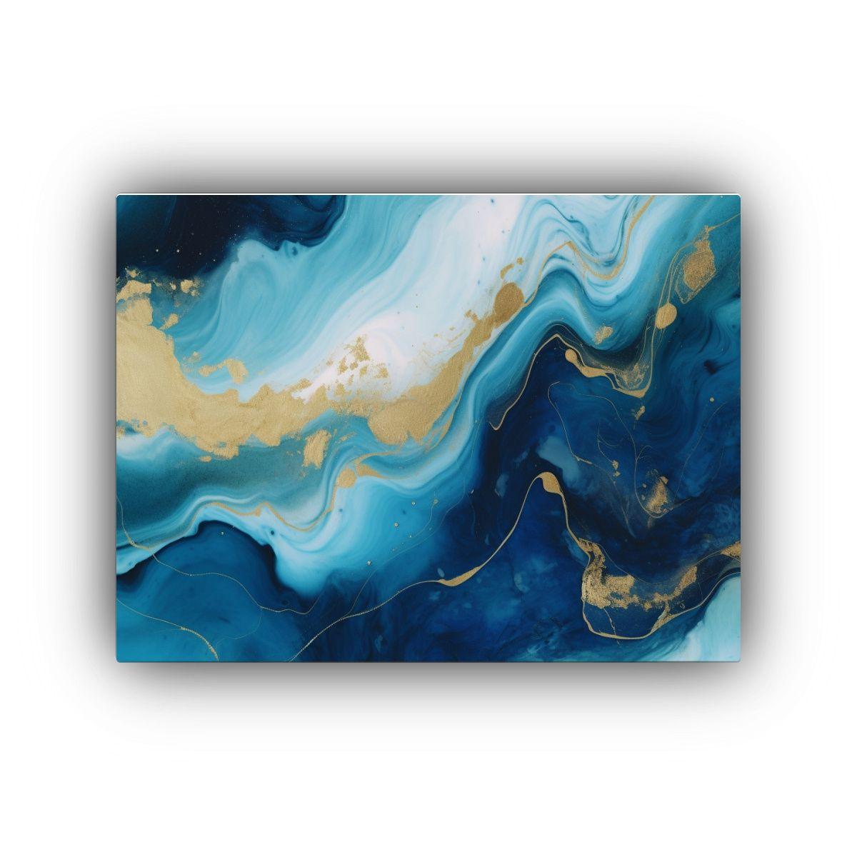 Pintura Abstracta En Tela Bastidor Arte Gráfico Dorado Azul 30x20cm-0
