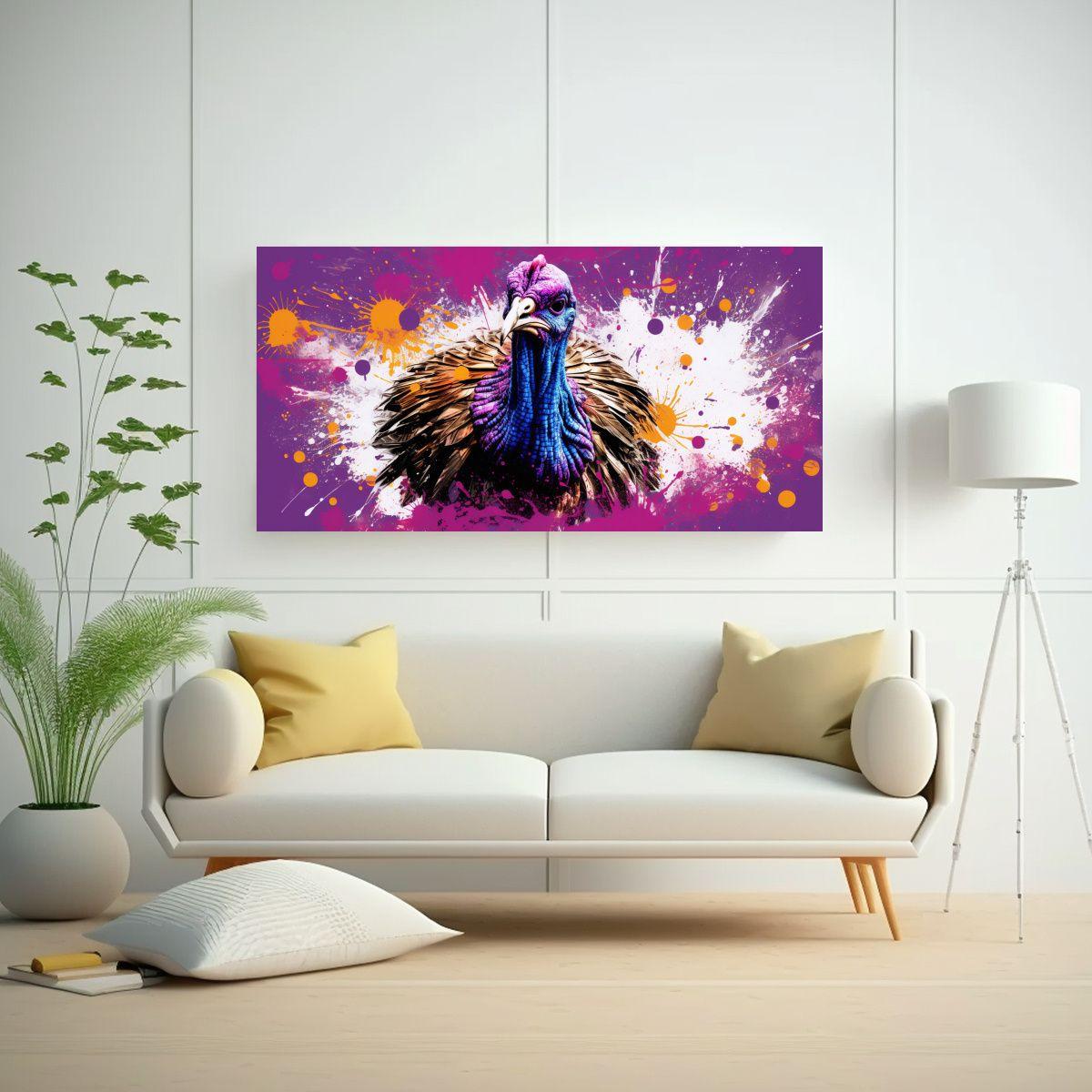 Cuadro Tela Canvas Luminosa Pavos Turcos Morados 140x70cm-2