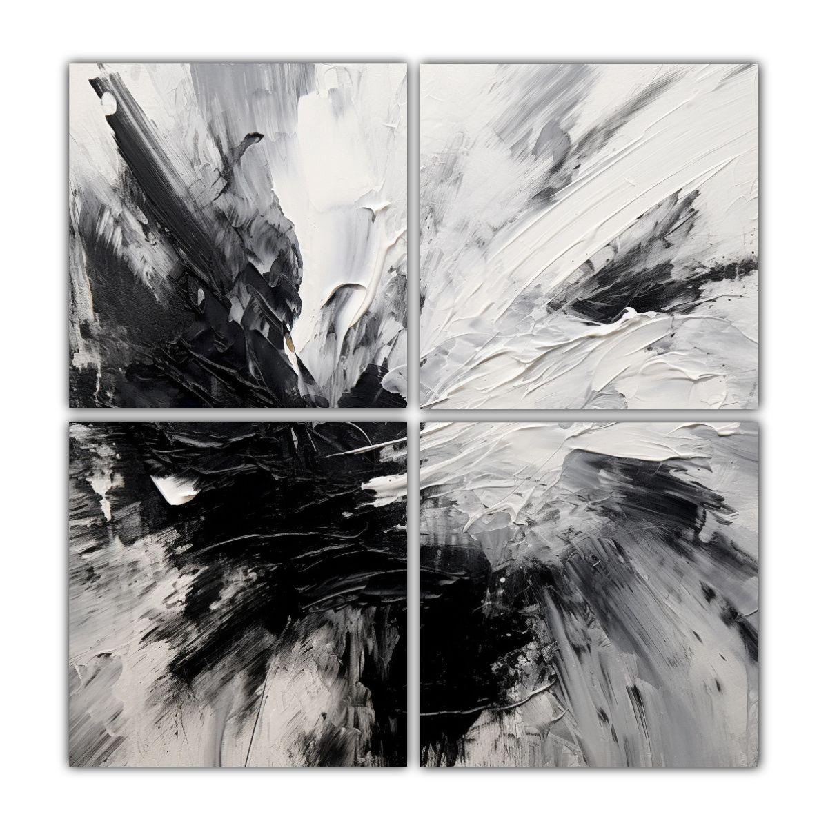 Pintura Abstracta De 4 Paneles En Bastidor Moderno 160x160 Cm-0