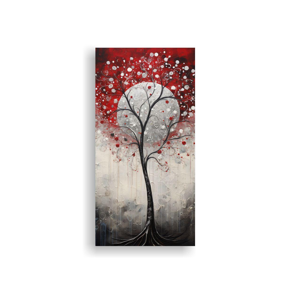 Cuadro Moderno De Tela Rojo Y Plateado Con Árbol 40x80cm-0