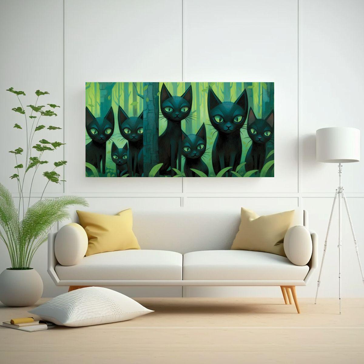 Pintura De Tela Con Lindos Gatos Negros De Tom 40x20cm-2