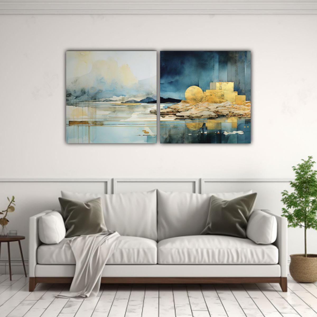 Pintura En Tela Con Vida En Dorado Y Acuarela 80x40 Cm-2