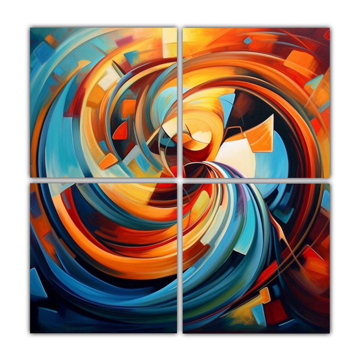 Cuatro Cuadros Movimiento Textura: Arte Abstracto 80x80 Cm-0