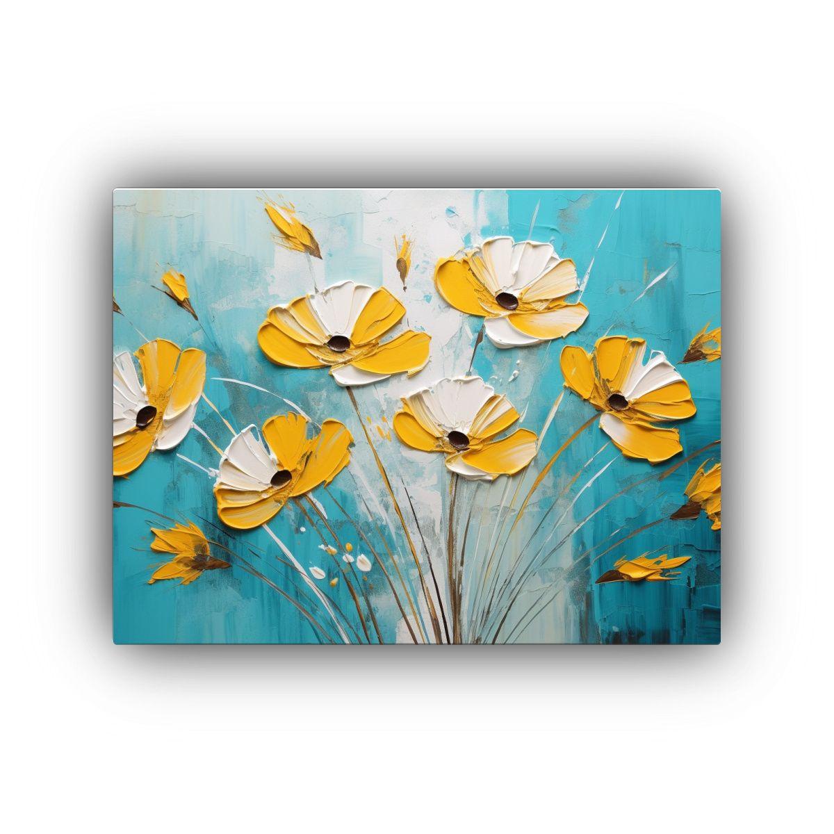 Cuadro Exclusivo De Flores En Amarillo Y Azul 60x40cm-0