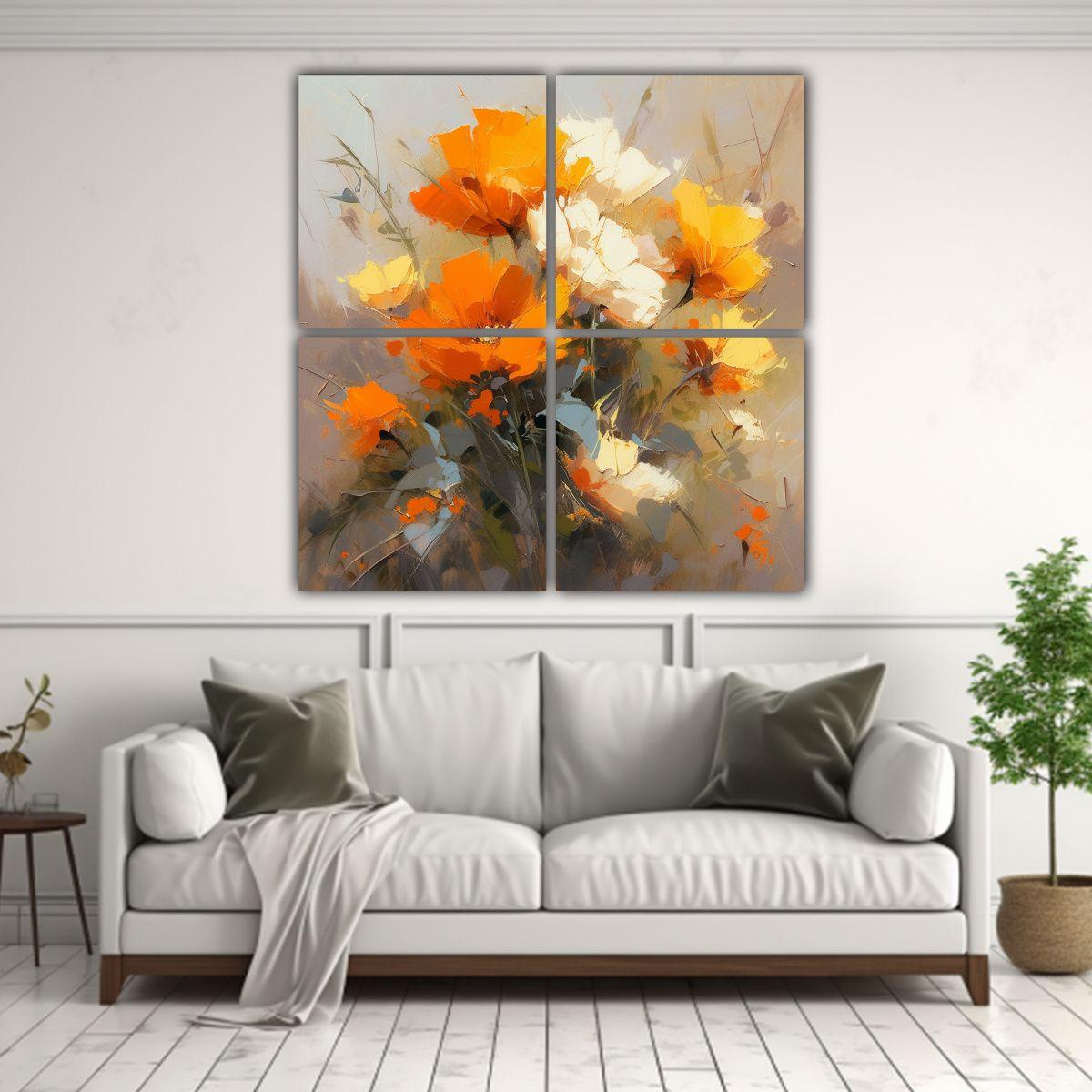 Cuatro Telas Equilibrio Visual Amarillo Naranja 100x100 Cm-2
