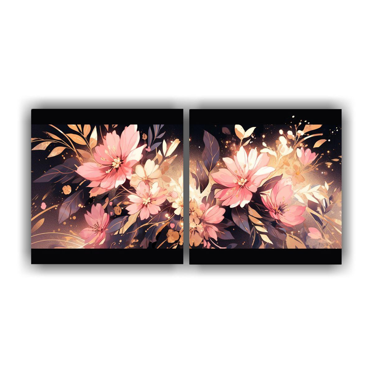 Cuadros Decoración Vida En Colores Oro Y Rosa, 80x40 Cm-0