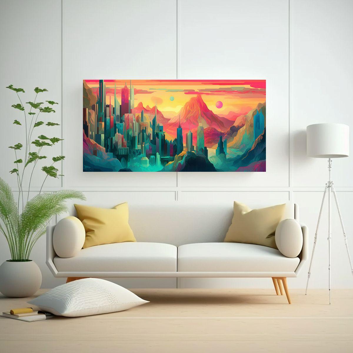 Cuadro Abstracto Surrealista: Edificios 120x60cm-2