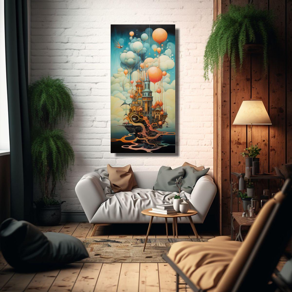 Paisaje Surrealista Con Islas Flotantes: Arte 50x100cm-2
