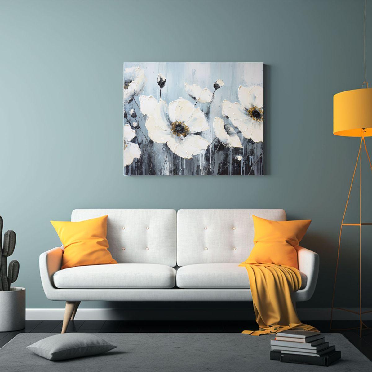 Pintura Inspiradora De Flores En Colores Blanco Y Negro En L 45x30cm-2