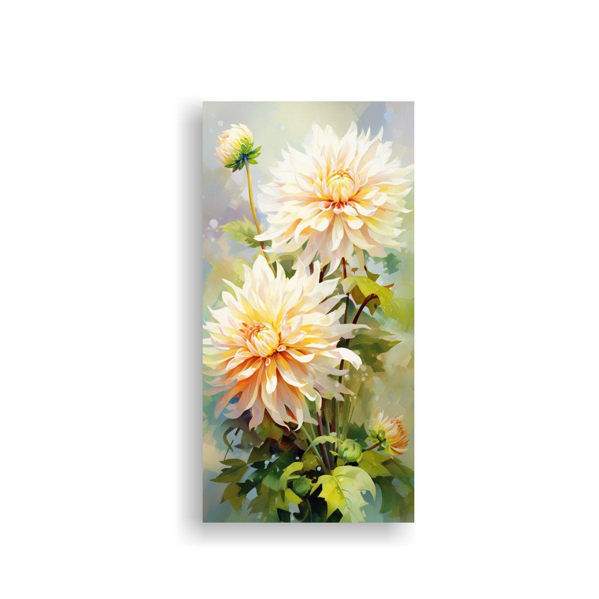 Lienzo Decorativo Surrealista Flores Dahlia Verde  60x120cm-0