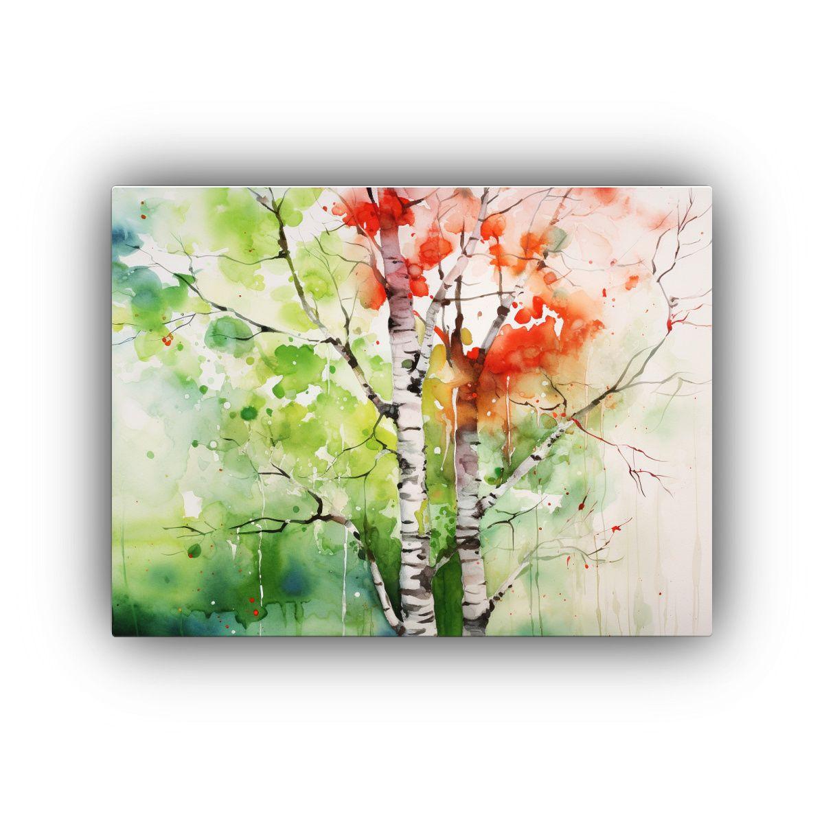 Pintura Abstracta De Un árbol De Abedul En Colores Verde Y  50x40cm-0