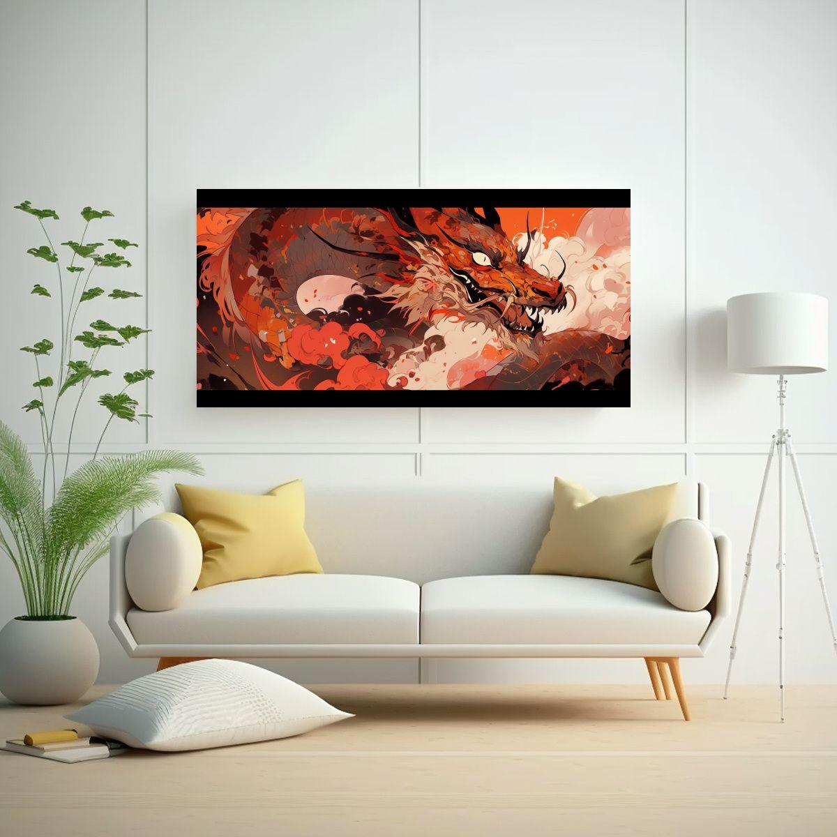 Pinturas Decorativas De Flores Y Dragón En Colore 80x40cm-2
