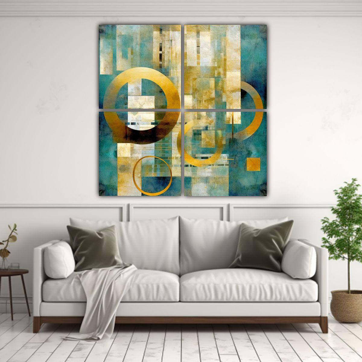 Pintura Abstracta De Círculos Y Curvas En Estilo 80x80 Cm-2