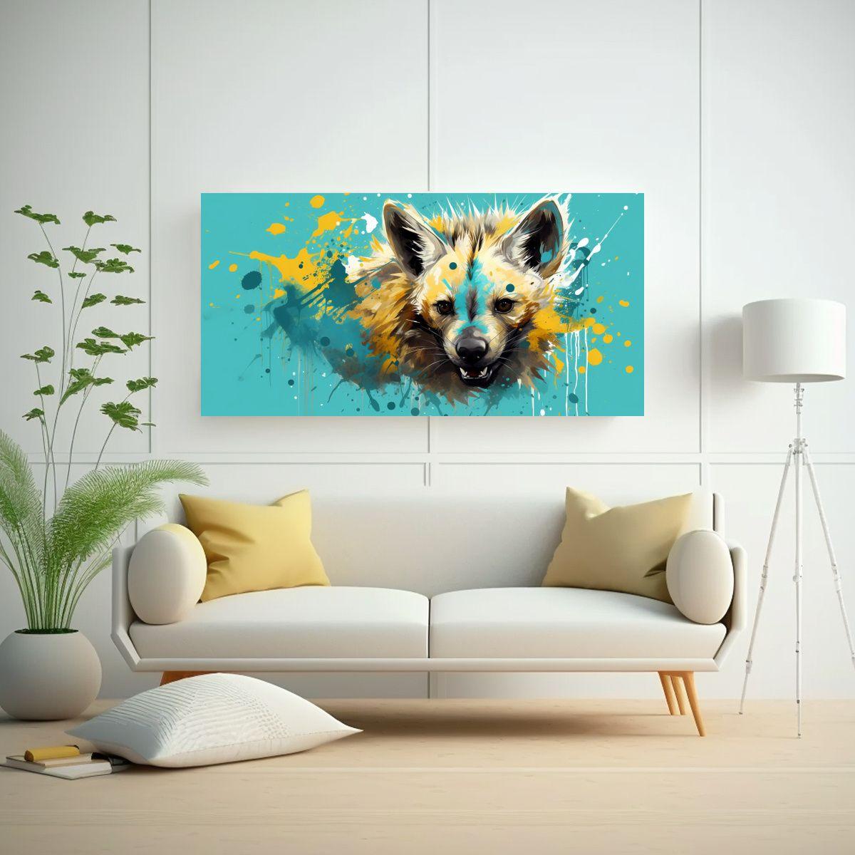 Pintura Vintage Original Hiena En Turquesa Y Oro 100x50cm-2