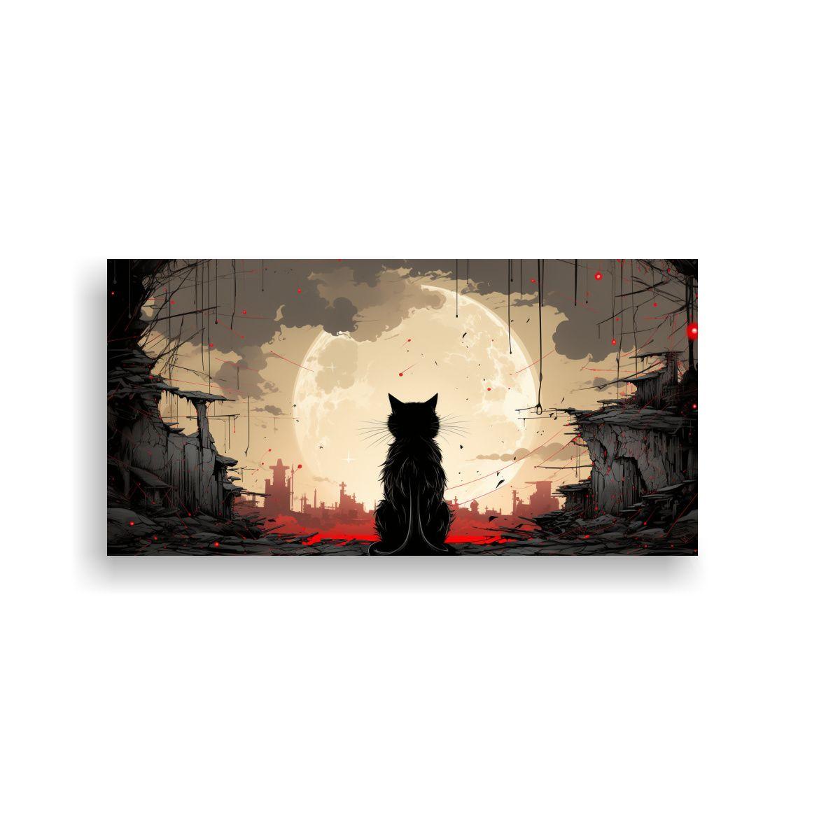 Pinturas Abstractas De Gatos Minimalistas En Tela. 40x20 Cm-0