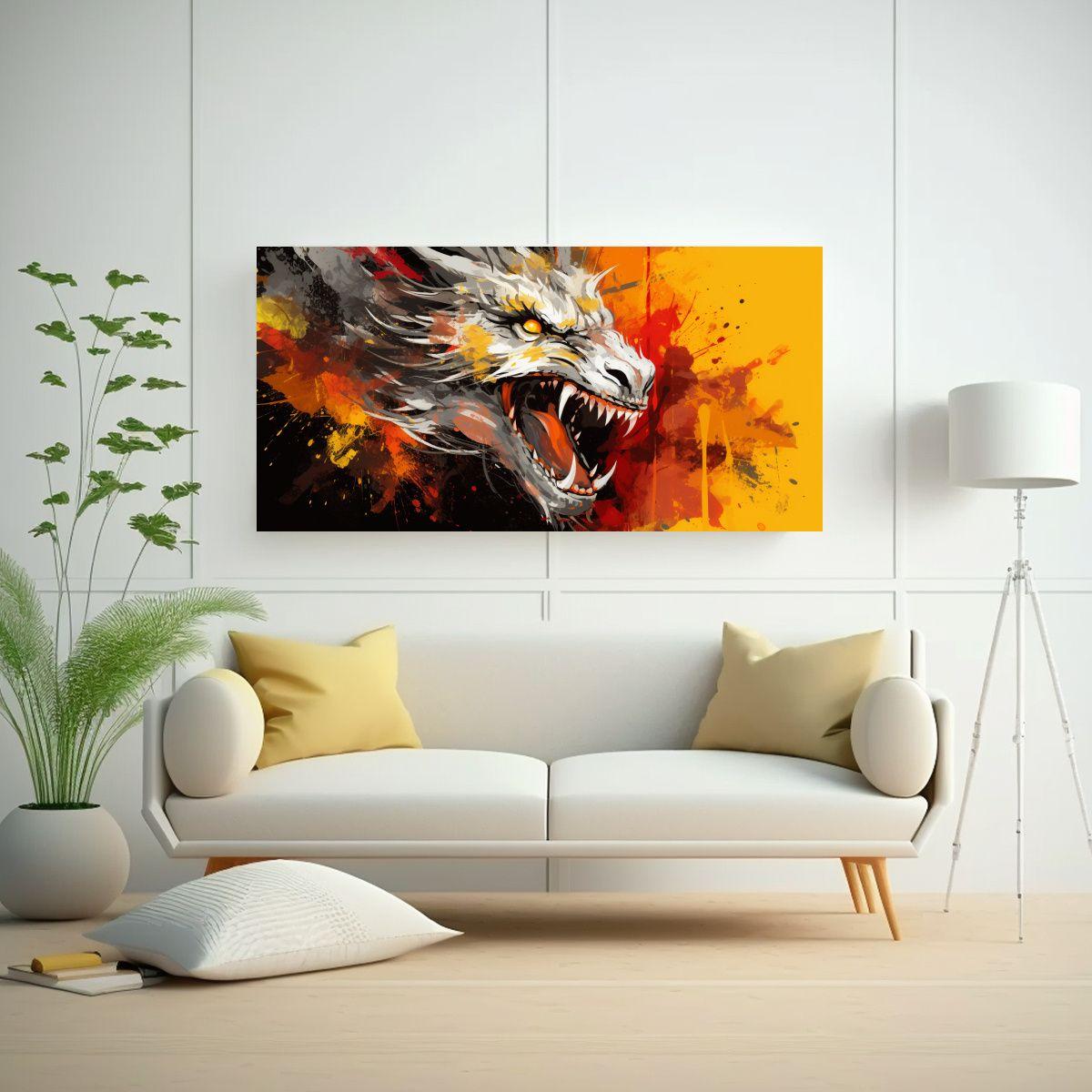 Cuadro Tela Canvas Dragon Amarillo Y Naranja 100x50cm-2