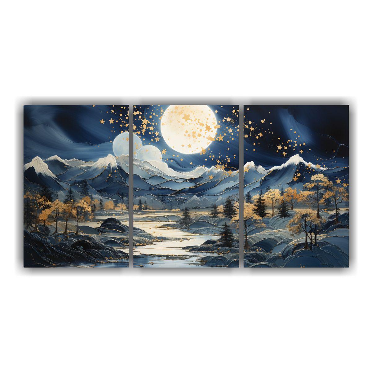Pintura De Lienzo Armonía Con Luna Y Montañas 180x90 Cm-0