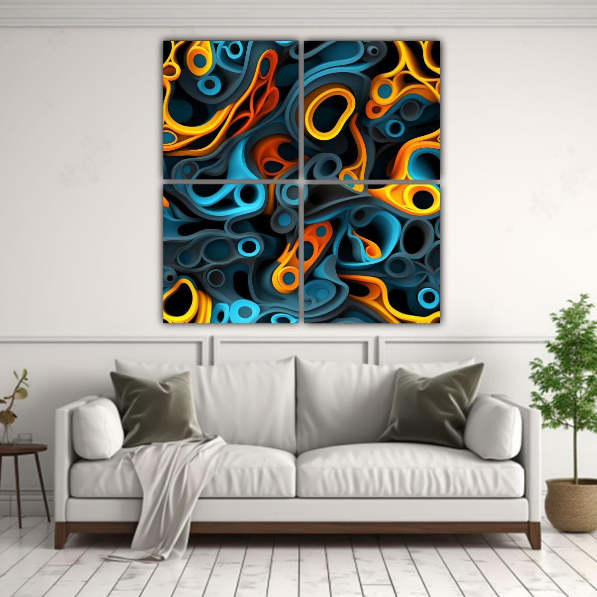 Cuatro Telas En Bastidor Con Textura Biomórfica 60x60 Cm-2