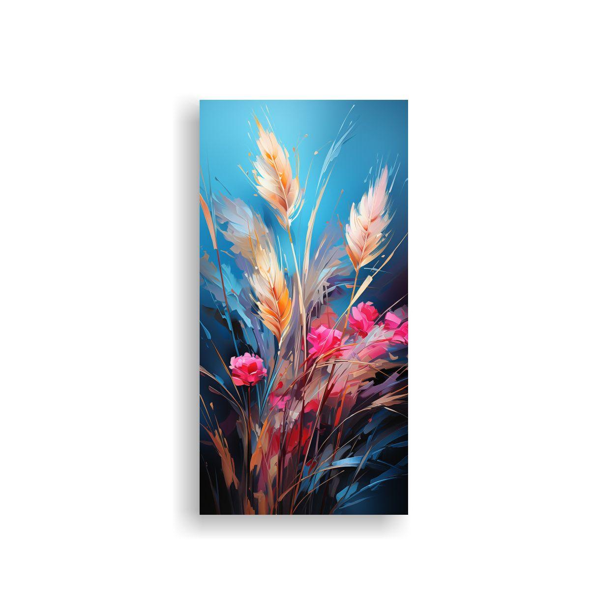 Arte De Pared Vintage Pampas Grass En Turquesa Y 50x100cm-0