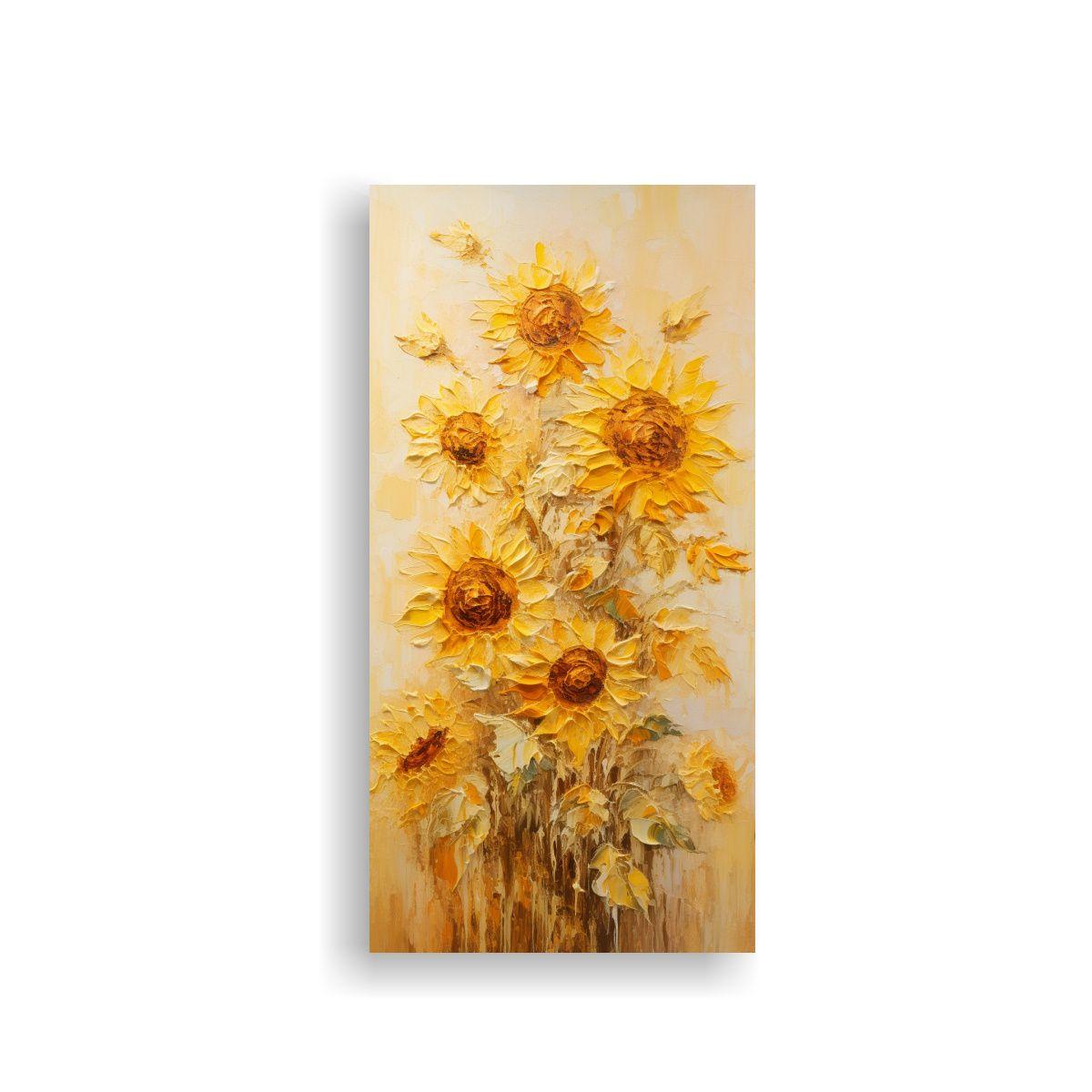 Pintura En Lienzo De Girasoles Dorados En Estilo 20x40cm-0