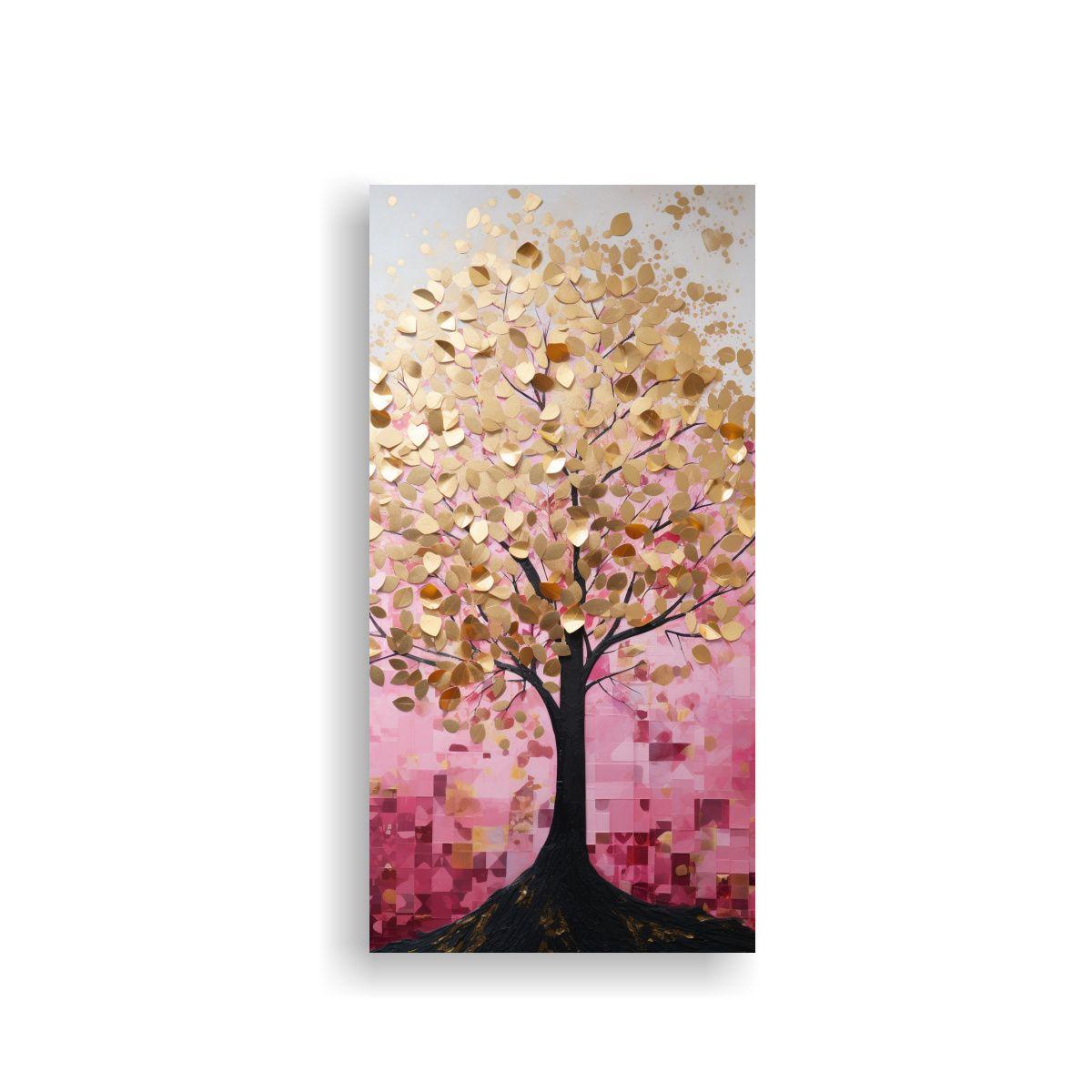 Pintura Decorativa De árbol En Rosa Y Dorado 20x40cm-0
