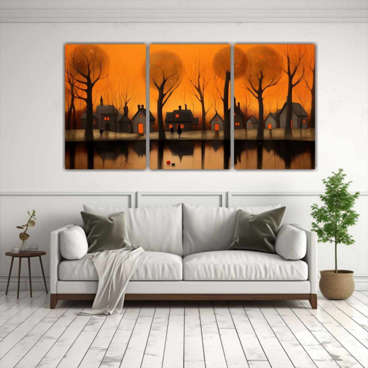 Arte De Pared Estilo Galería: Casas En El Lago 60x30 Cm-2