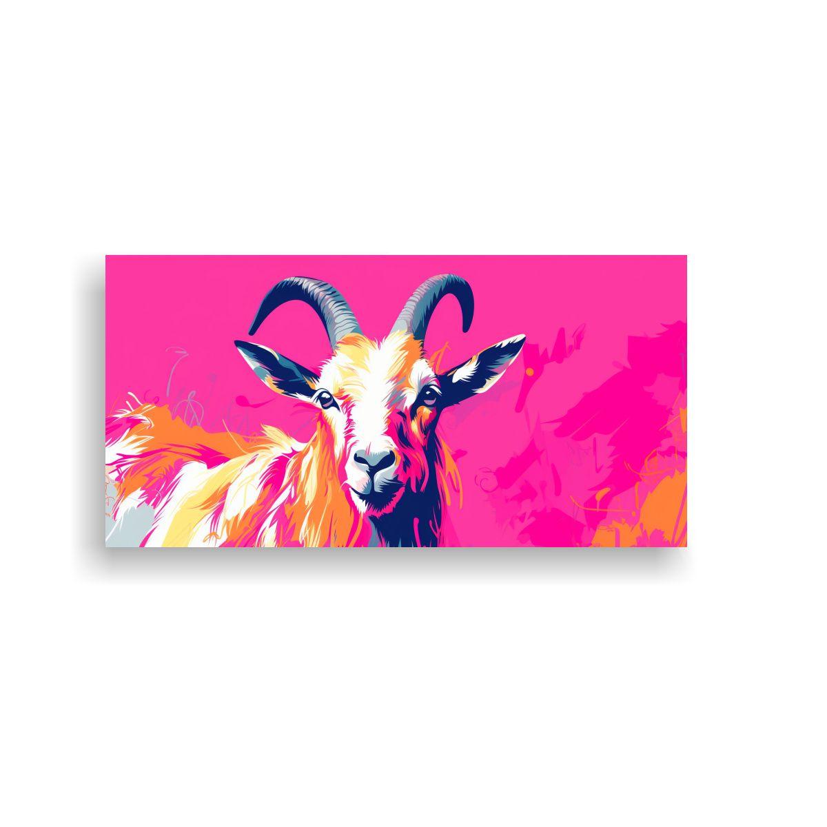 Cuadro Cabra Vibrante Y Rosa En Arte Pop Neo, 60x30cm-0